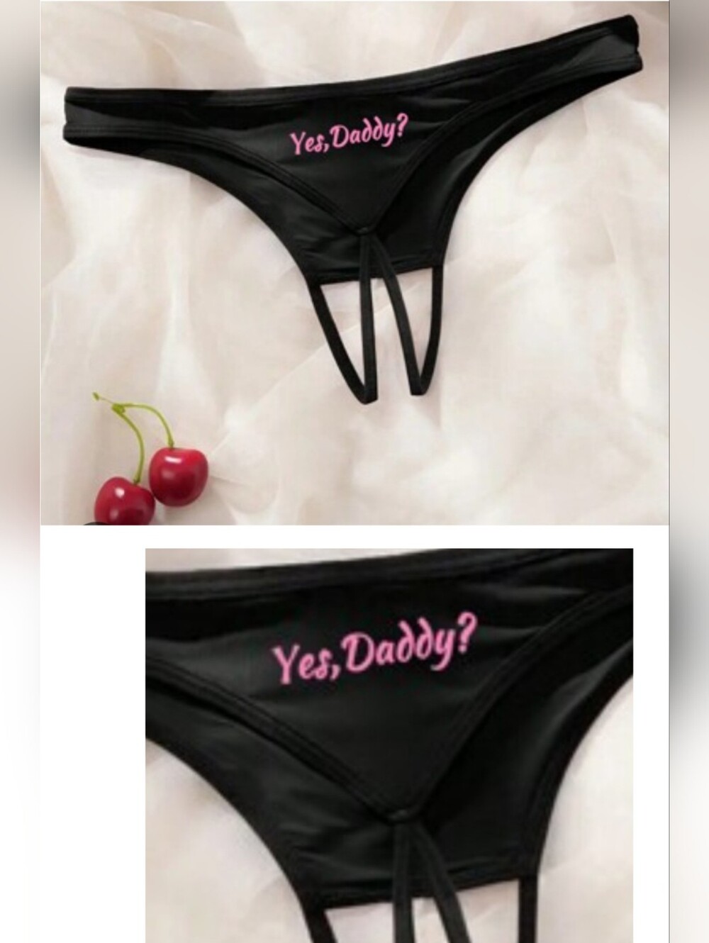 NEW 1X 'Yes, Daddy?' Strappy G-String Open Gusset Black Panty CX-3894